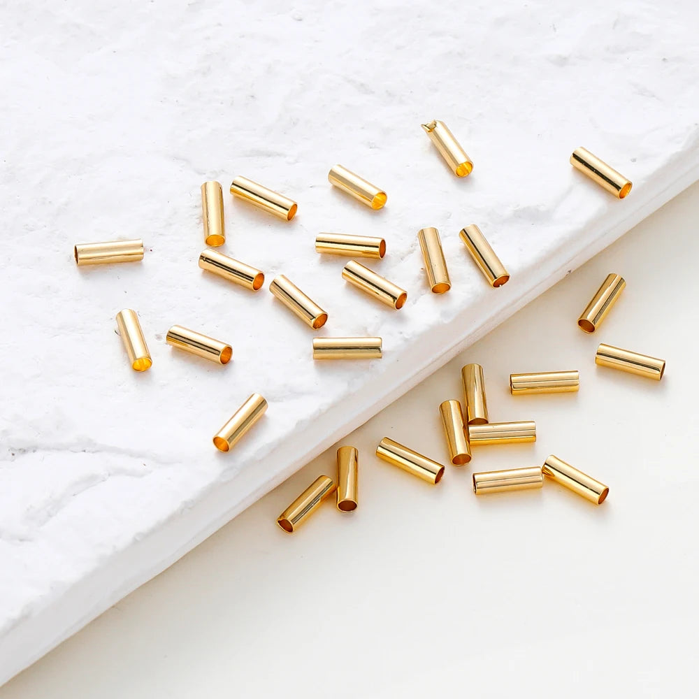 100Pcs 5-7mm 14K/18K Gold Plated Straight Long Tube Brass Beads Necklace Loose Spacer Beads
