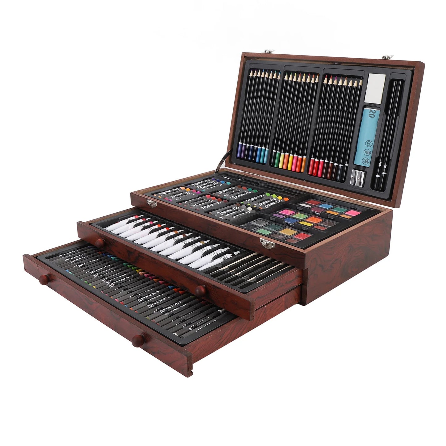 142PCS/set Painting Drawing Art Kit Set Portable Multifunctional Wood Box Set
