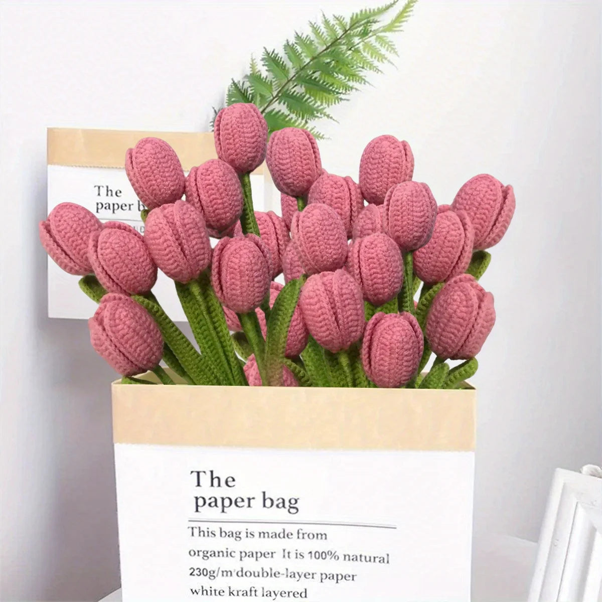 6Pcs Fake Tulips Flower Bouquet Crochet Flowers Handmade