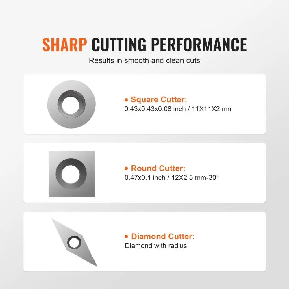Wood Lathe Chisel Set 3PCS Carbide Woodworking Square Round Diamond Blades with 7.87 Inch