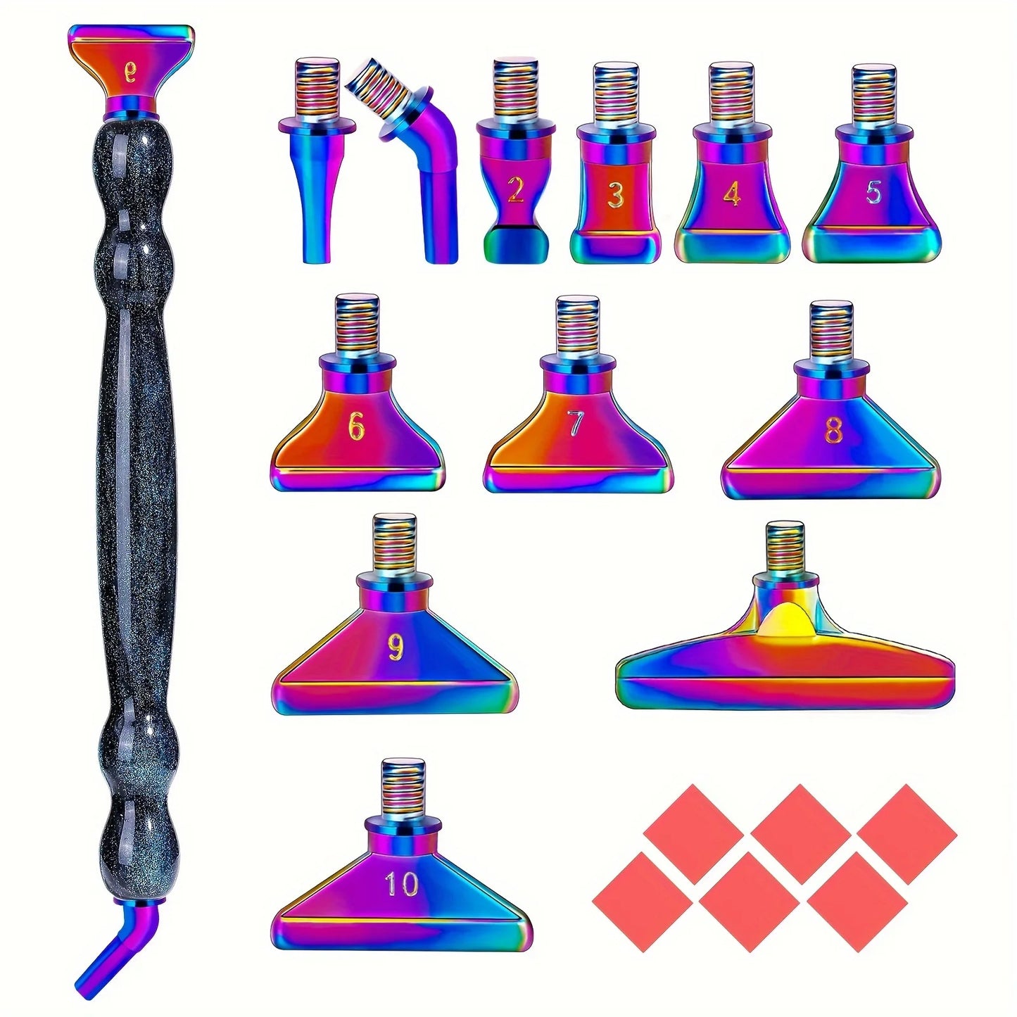 Glitter Gourd Shaped Plastic Pen Metal Drill Bits,6pcs Red Glue,1pc Plastic Box Threaded Diamond Painting Dot Drill Tool Set
