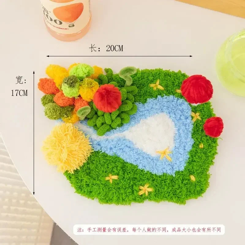 Latch Hook Coaster Kits for Beginners Moss Simple Embroidery Yarn Rugs Hooking