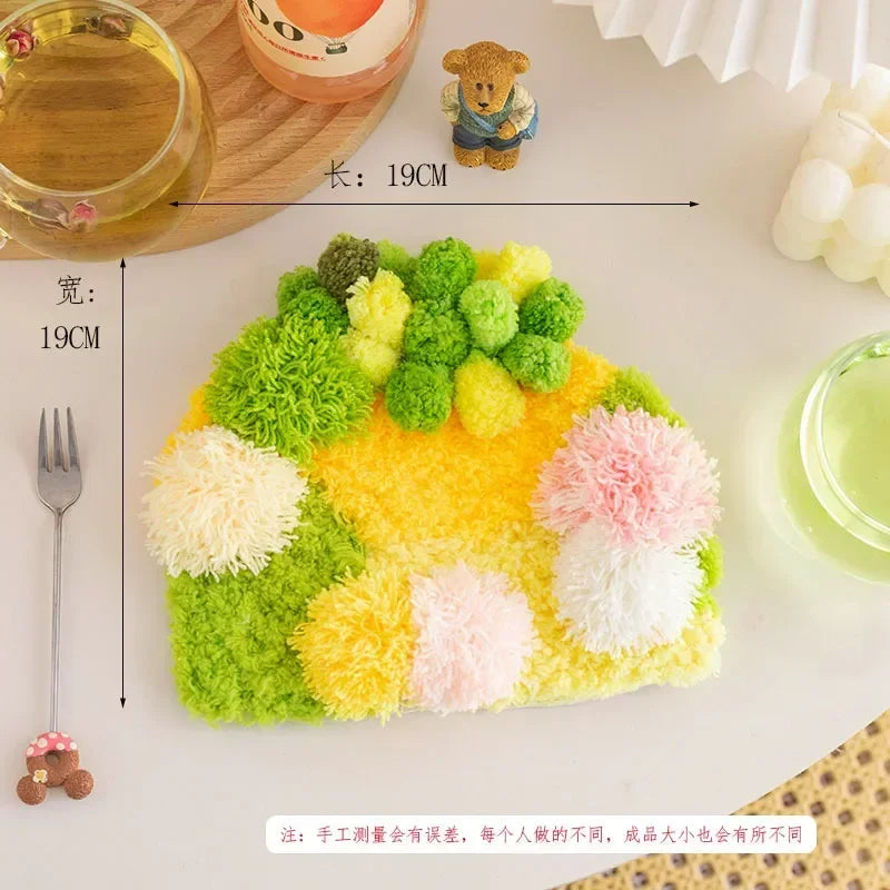 Latch Hook Coaster Kits for Beginners Moss Simple Embroidery Yarn Rugs Hooking