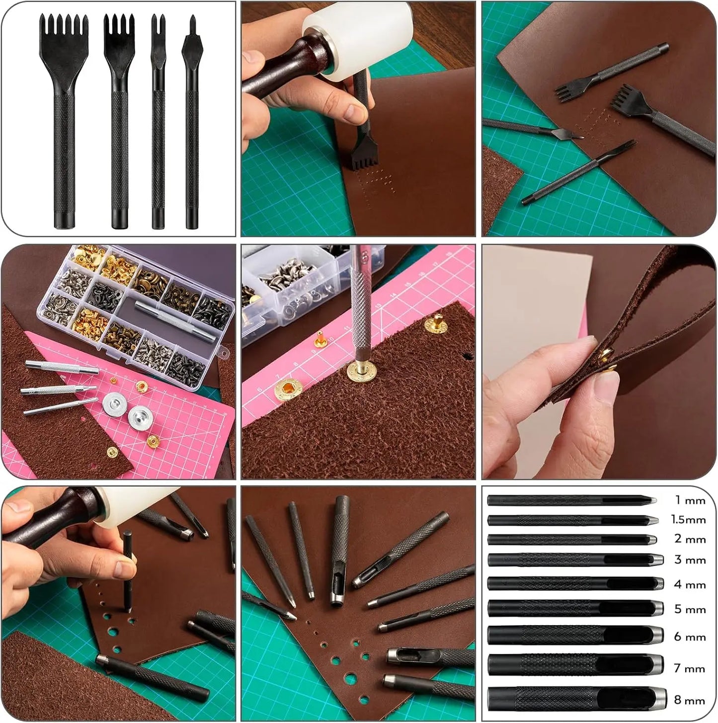 160-Piece Professional Leather Craft Tool Kit with Storage Bag for Stamping, Sewing, Carving, Cutting & Punching