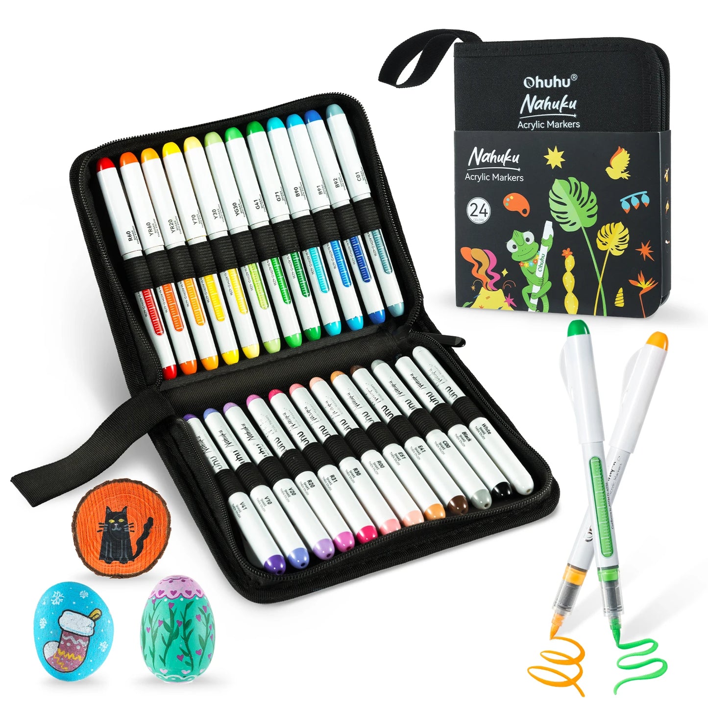 Ohuhu Direct-ink Acrylic Markers 24 Colors Acrylic Paint Markers Direct Liquid Flexible Brush Tip High Opacity