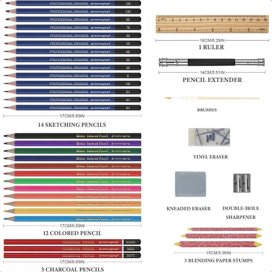 Drawing Pencils Sketching Kit Graphite Charcoal Colored Pencils