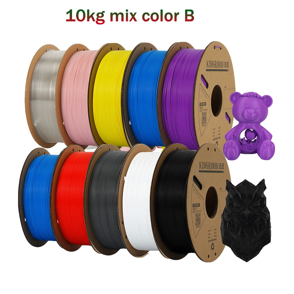 KINGROON PLA Filament 1.75mm 3D Printer 5/10Rolls Plastic Material 100% No Bubble for FDM 3D Printer MIX