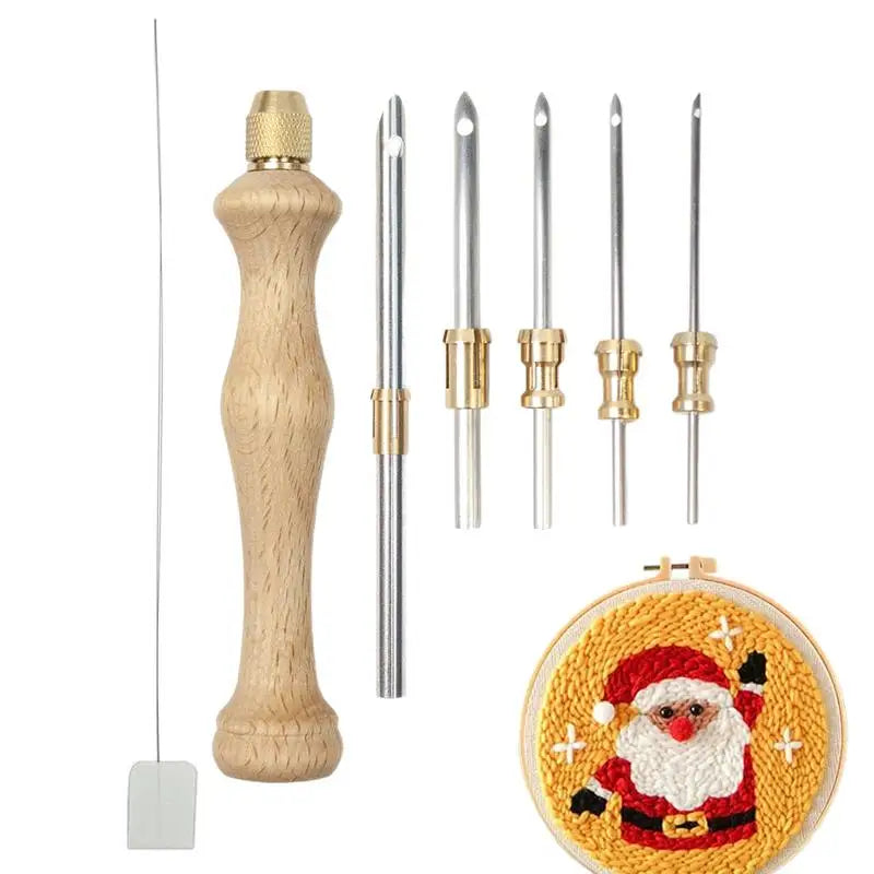 Wooden Embroidery Punch Needle Adjustable Knitting Pen Punch Pen with Wooden Handle