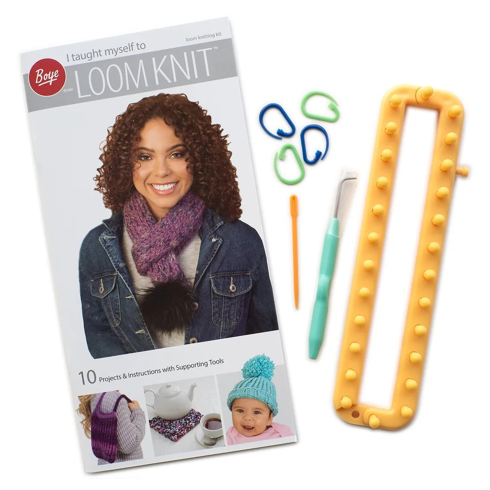 Loom Knitting Starter Kit Includes 26-Peg Loom Instructional Booklet Yarn Needle Loom Tool Carabiner Stitch Markers