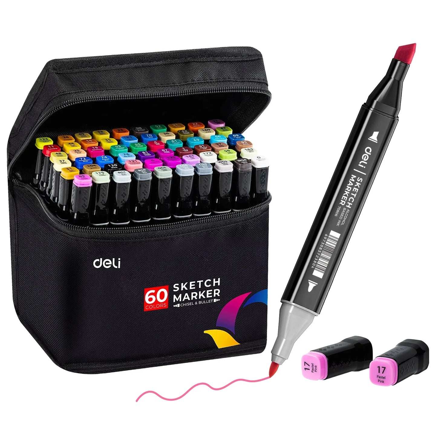 Deli Art Markers Set, 40/60/80 Colors Dual Tips