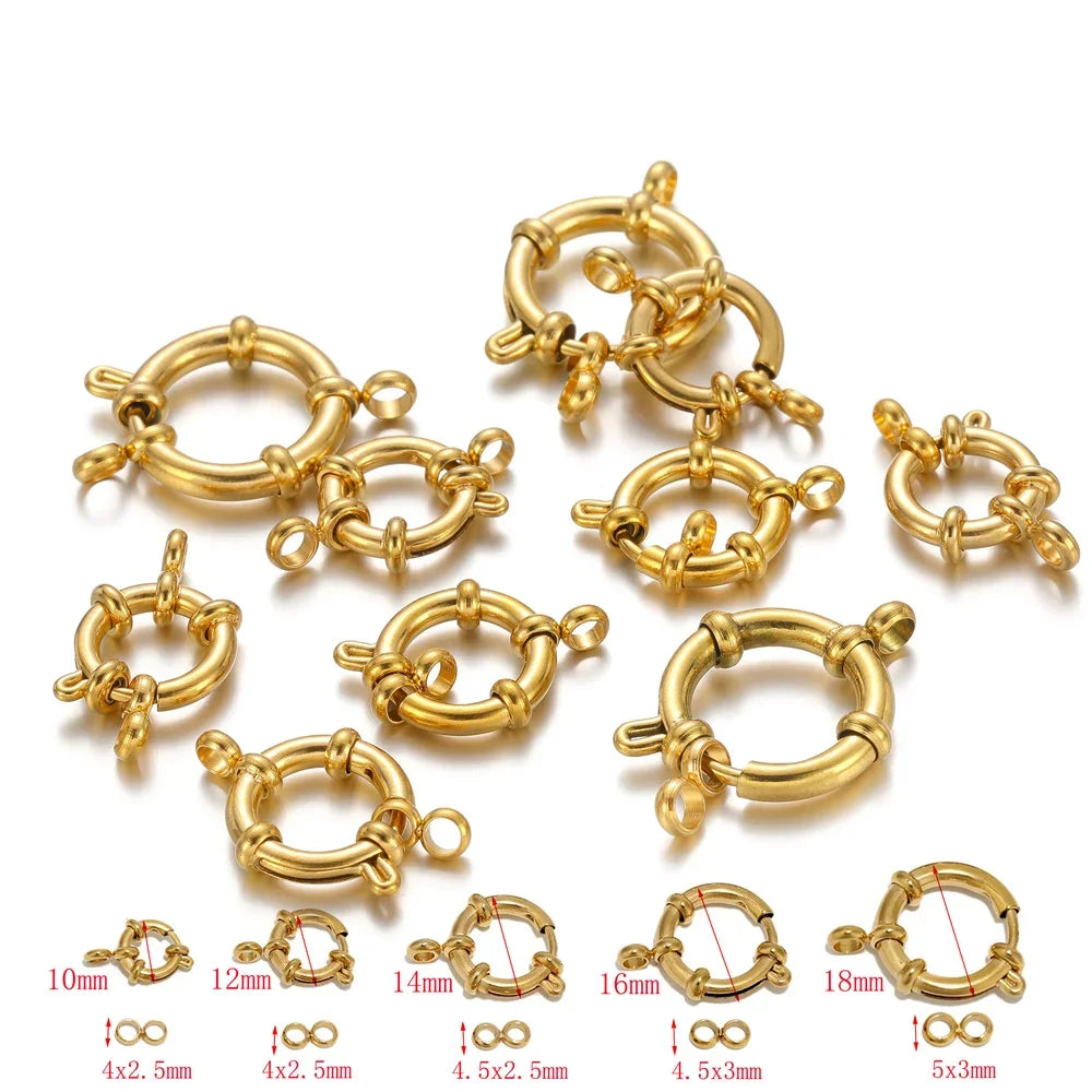 4pcs Stainless Steel Gold Round Spring Clasps Hooks for Bracelet Clavicle Necklace Clasp Connectors