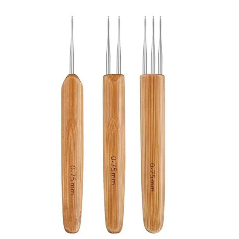 1Pc 0.5mm/0.75mm Dreadlock Crochet Hook Wood Needles Hair Tool for Braid Craft
