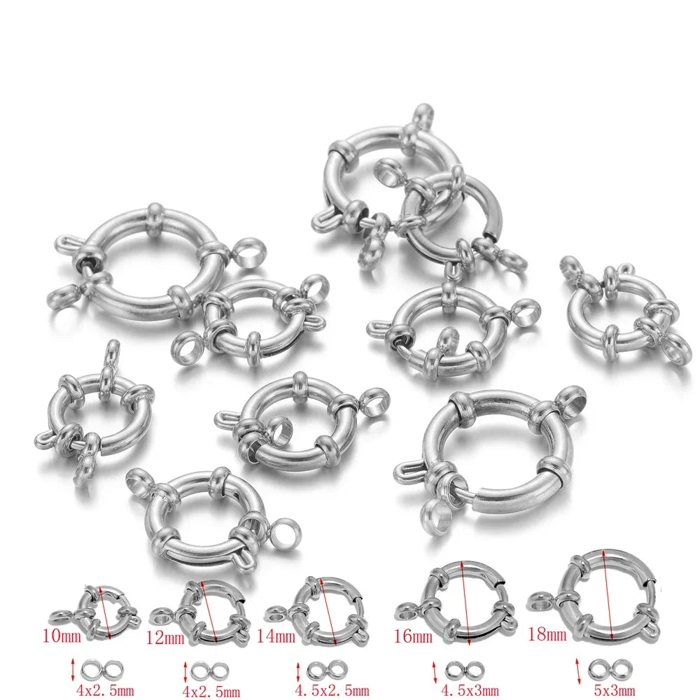 4pcs Stainless Steel Gold Round Spring Clasps Hooks for Bracelet Clavicle Necklace Clasp Connectors