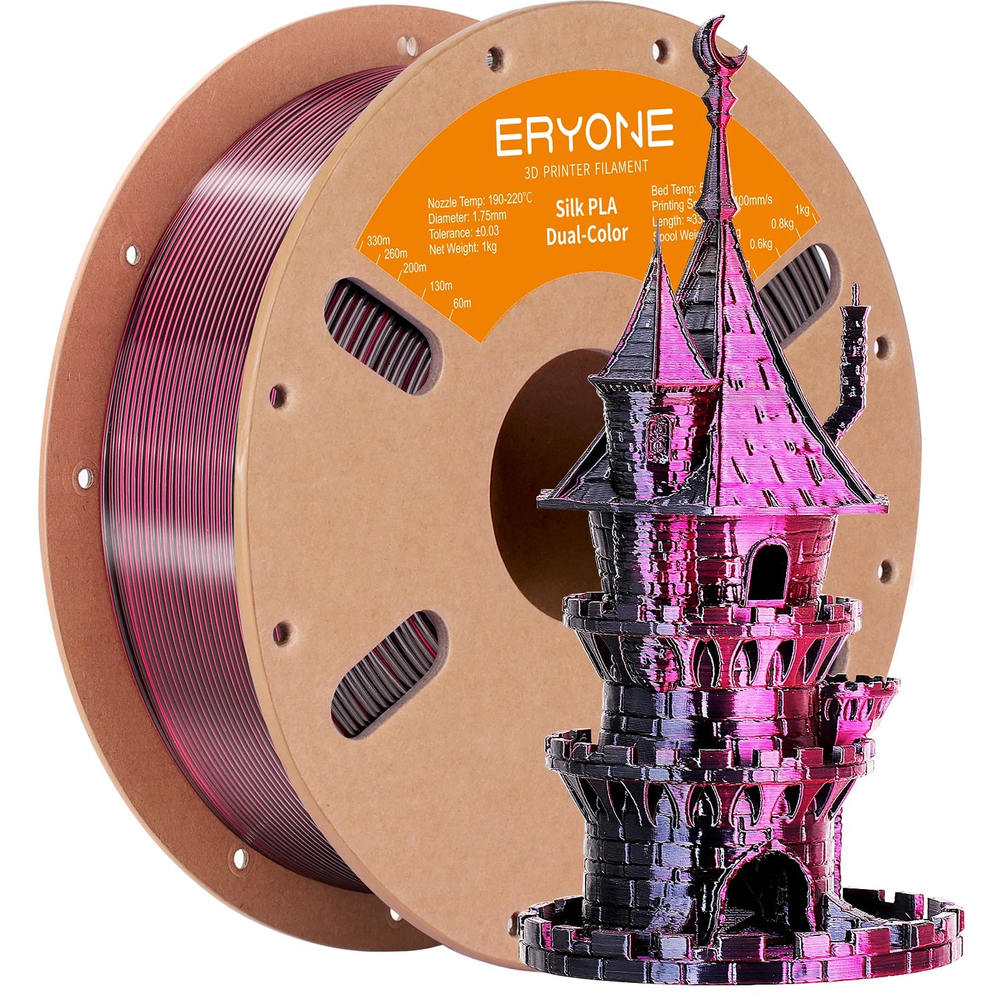 ERYONE PLA Silk Dual Color Premium Filament 3D Print, Diameter:1.75mm, Tolerance:+/-0.03mm,1KG/Spool