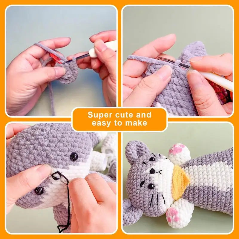 Crochet Kit For Kids Cute Cat Crochet Material Set For Beginners With Steps