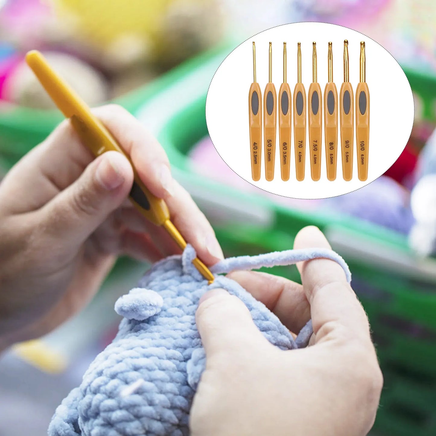 8pcs Crochet Hook Knitting Tools Aluminum Ergonomic Sweater Needles Brown Plastic Handle