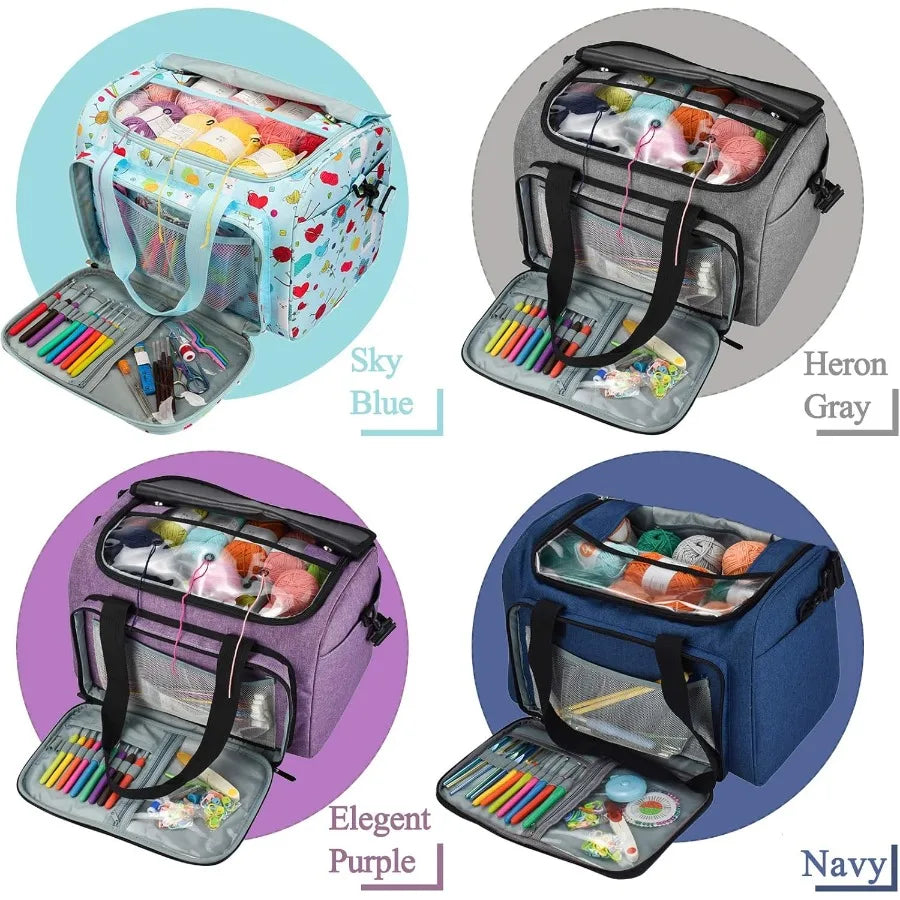Large Knitting Bag with Portable Individual Compartments for Crochet Yarn Storage and Organization