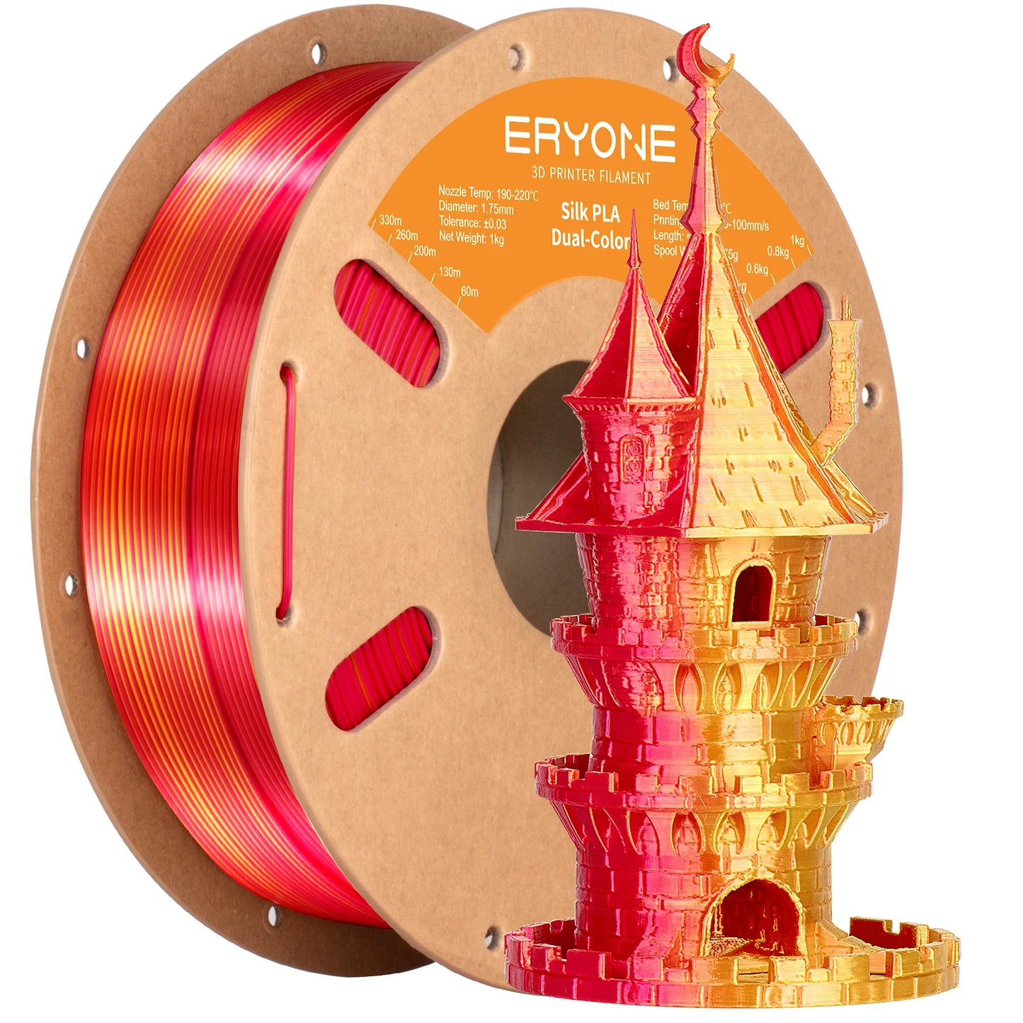 ERYONE PLA Silk Dual Color Premium Filament 3D Print, Diameter:1.75mm, Tolerance:+/-0.03mm,1KG/Spool