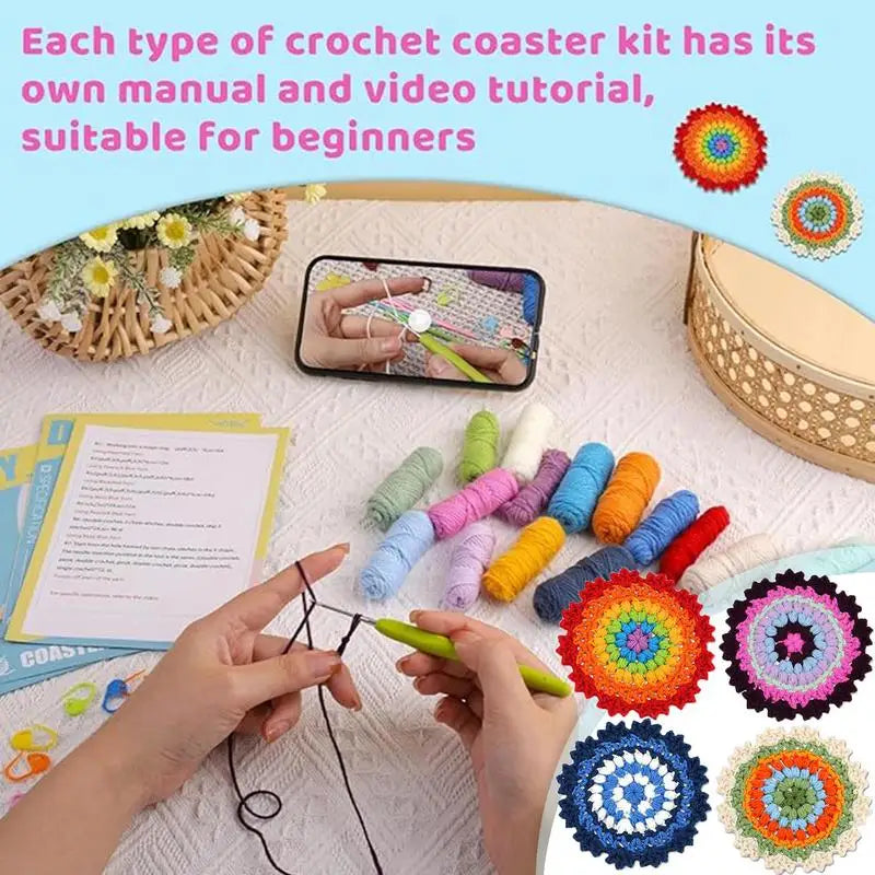 Crochet Flower Coasters Kit Learn To Crochet Set For Beginners With Crochet Yarns
