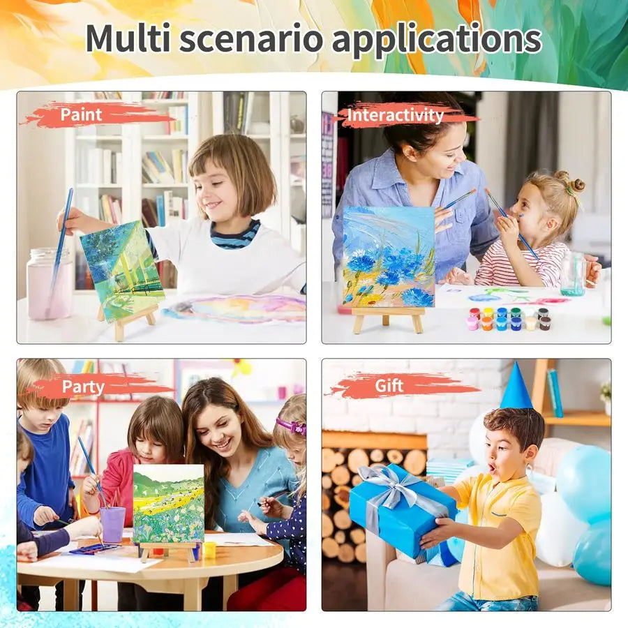 Pack 8 10In Canvas Boards for Painting, Art Canvas for Drawing with 32 Brushes amp 16 Paint Trays amp 32 Acrylic Paint