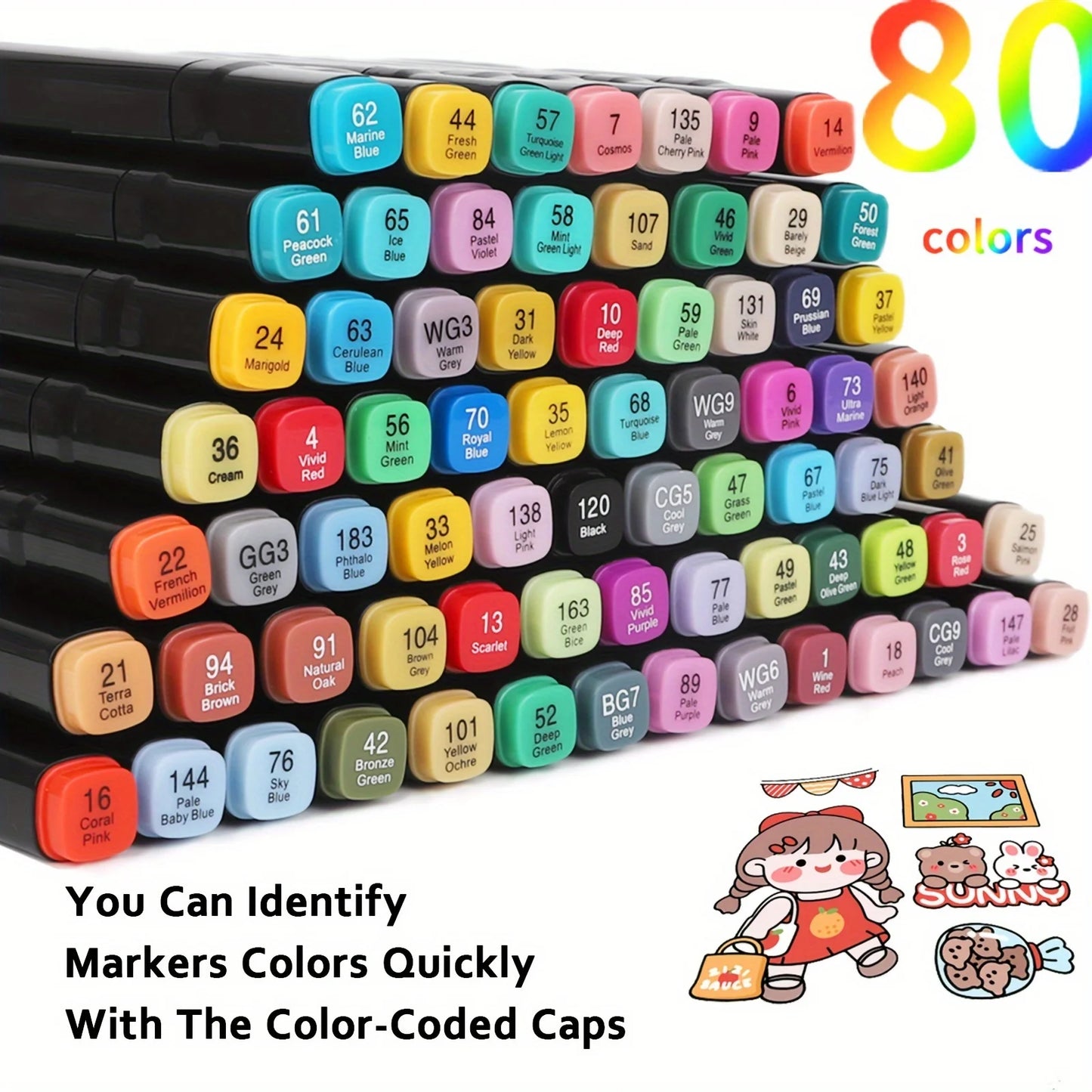 Markers, 80/120/168 Colors Two Color Professional Permanent Sketch Markers