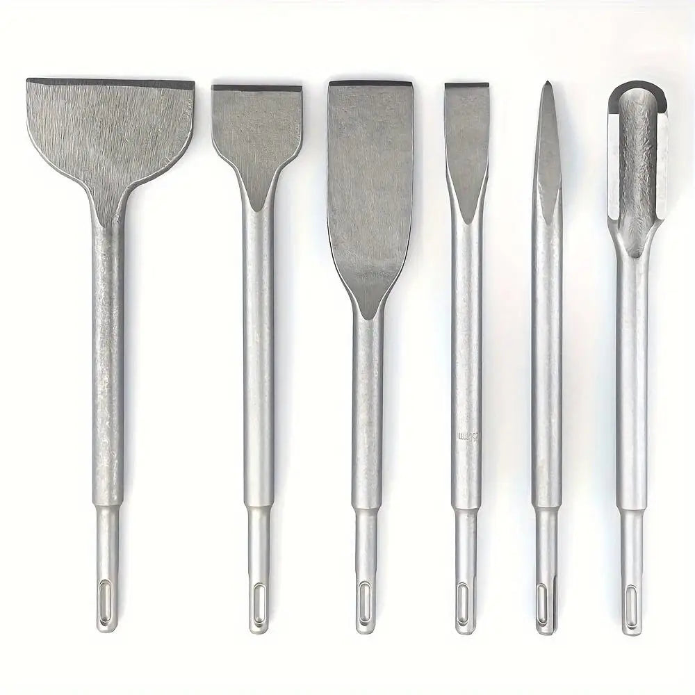 6-piece carbide chisel set with SDS Plus handle - precision cutting, tile slotting and peeling - Durable 40Cr