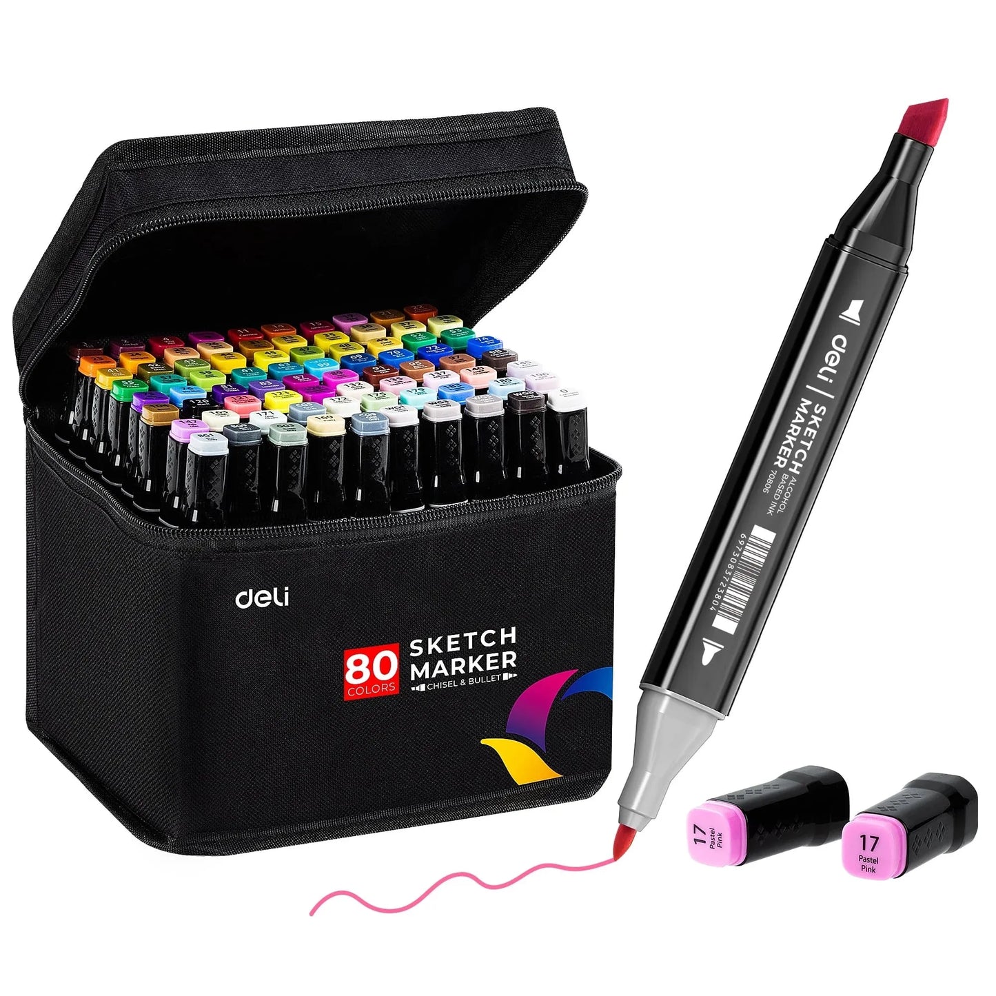 Deli Art Markers Set, 40/60/80 Colors Dual Tips