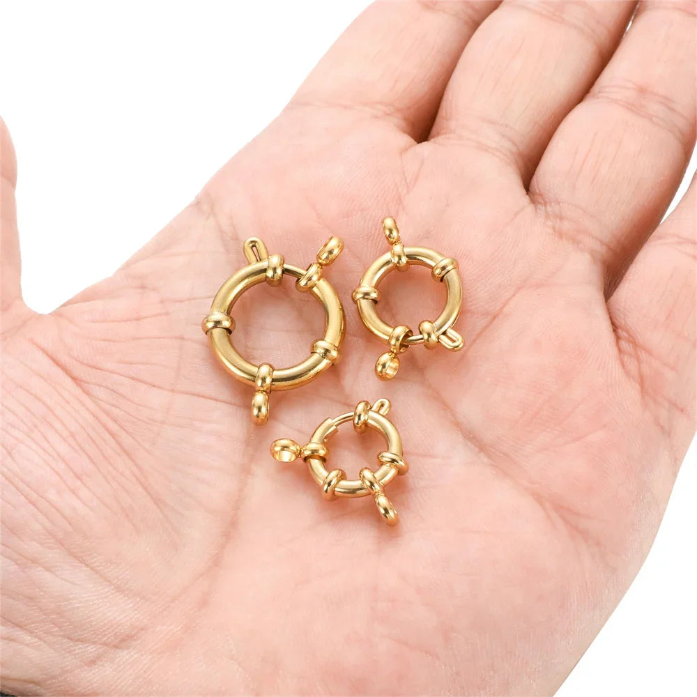 4pcs Stainless Steel Gold Round Spring Clasps Hooks for Bracelet Clavicle Necklace Clasp Connectors