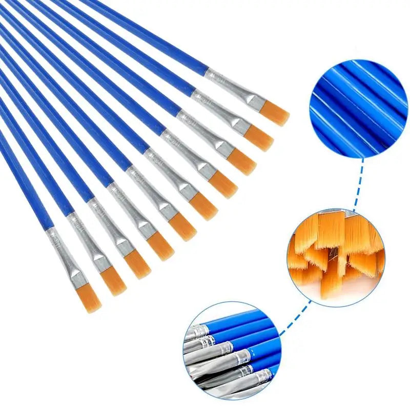 10Pcs/set Painting Brushes Art Round Flat Hair Nylon Hair Paint Brush