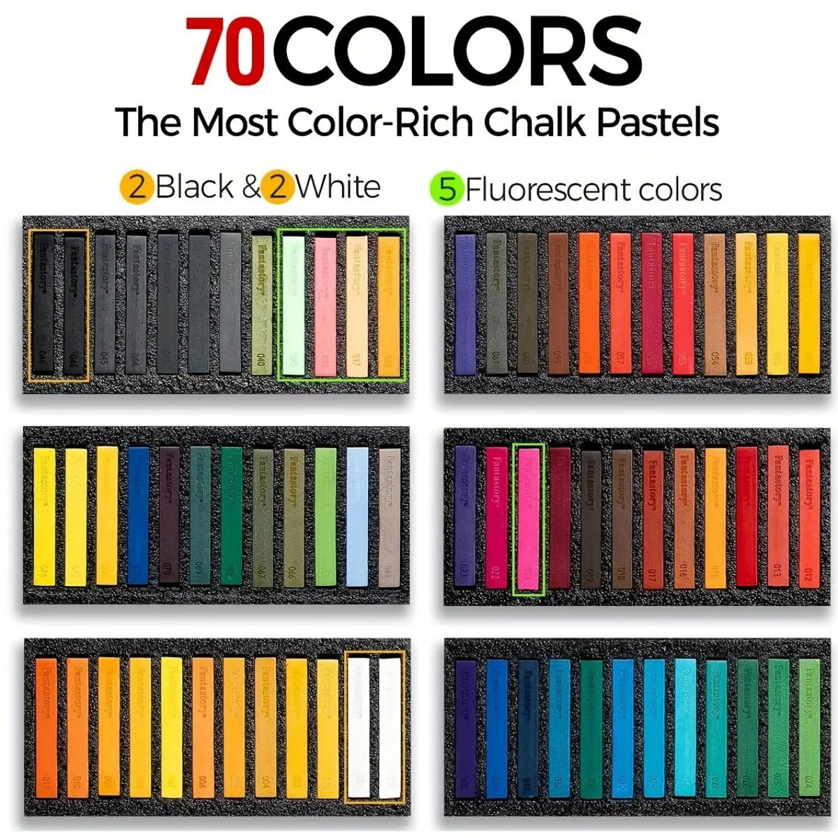 Fantastory 72 Colors Long Soft Chalk Pastels Set, Non-Toxic