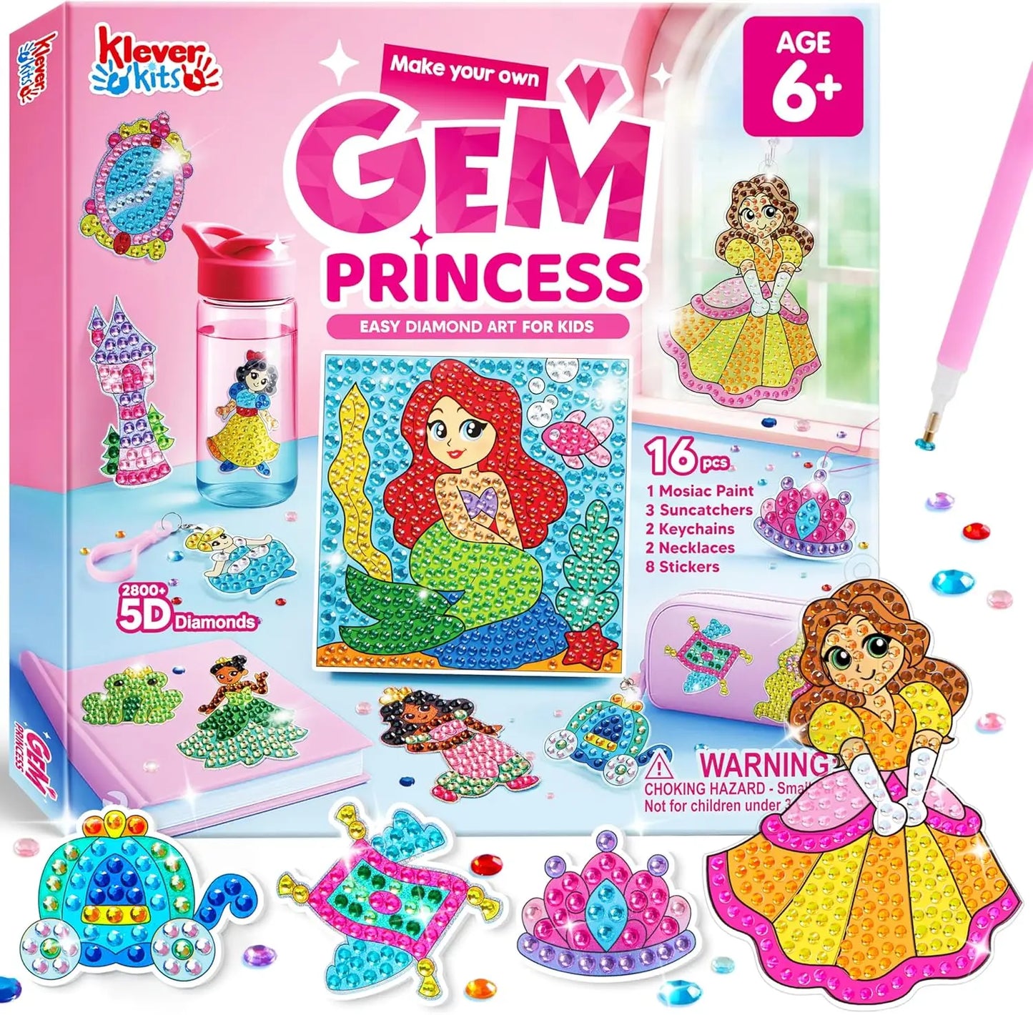 JOYFY 16 Projects Kids Diamond Gem Painting Kit with 5D Gem for Girls Ages 6-12 Gem Craft