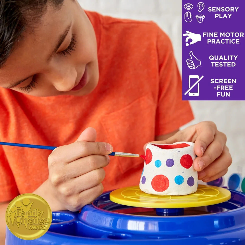 Motorized Pottery Wheel Kit Kids with Adjustable Tool Arm Foot Pedal and Clay Tools