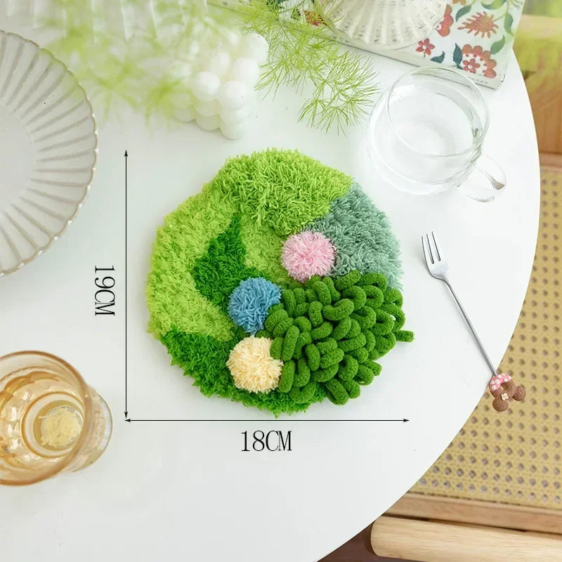 Latch Hook Coaster Kits for Beginners Moss Simple Embroidery Yarn Rugs Hooking