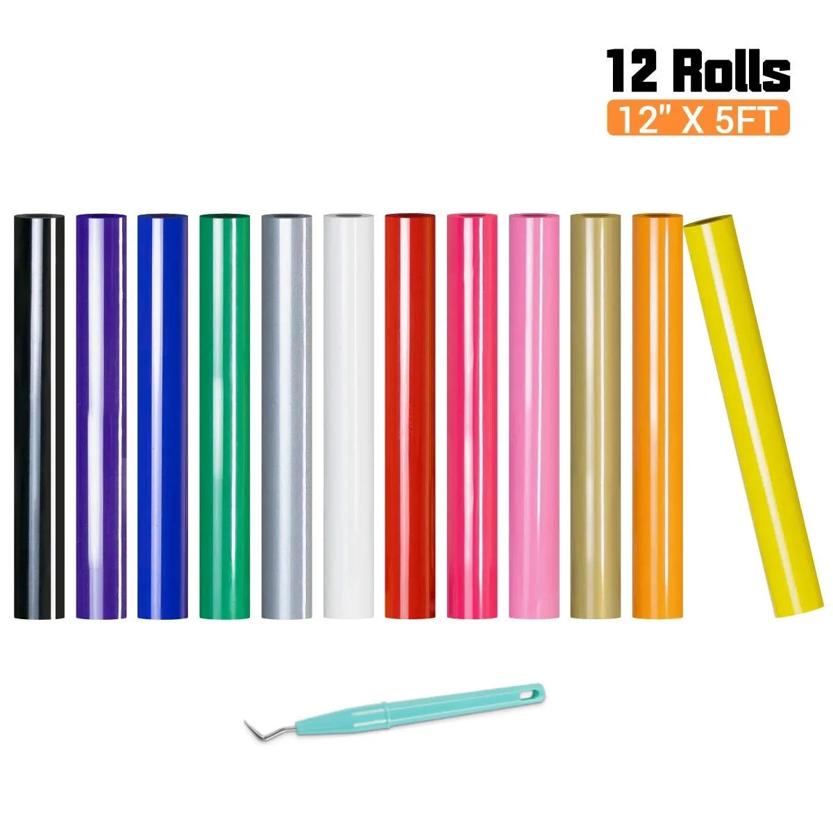 HTVRONT 12pk 12inX5ft Multi Colors Heat Transfer Vinyl Roll for Cricut T-shirt Printing DIY Iron on HTV Film