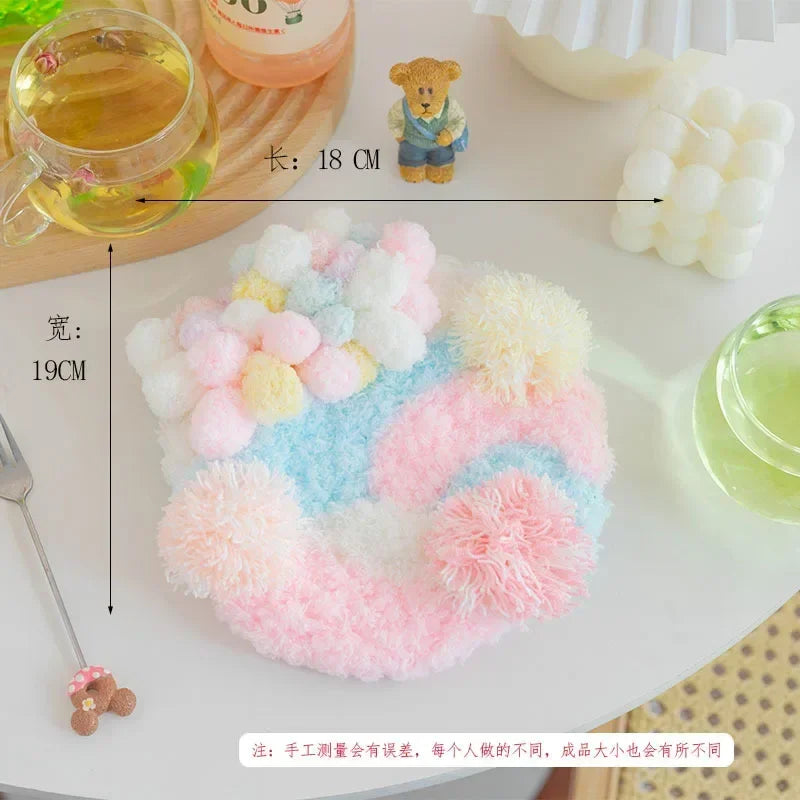 Latch Hook Coaster Kits for Beginners Moss Simple Embroidery Yarn Rugs Hooking