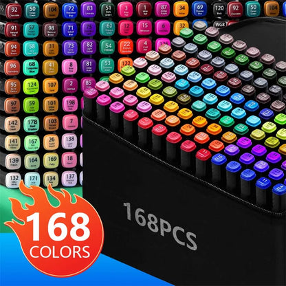 168 Color Double-Ended Alcohol Marker Pen, Permanent Color Development, Painting, Sketching, Notes,