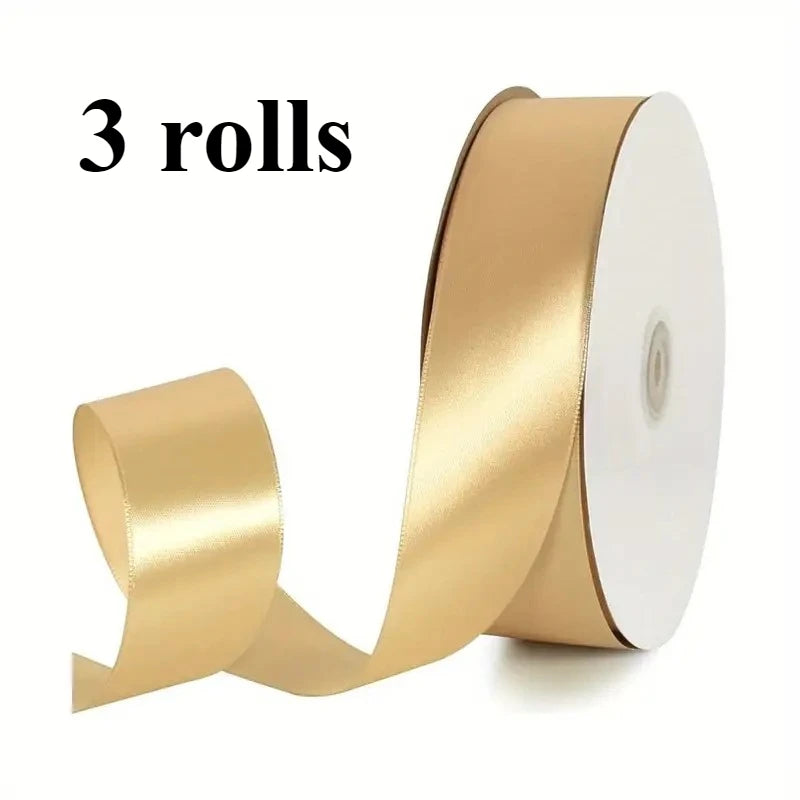 3 rolls of durable gold satin ribbon, freely adjustable in size