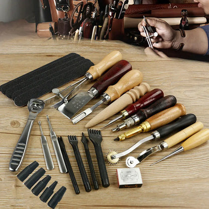 18 Pcs Professional Leather Tool Kit DIY leather Sewing Stitching Punch Carving Work Saddle Leathercraft Accessories