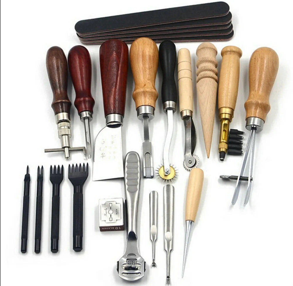 18 Pcs Professional Leather Tool Kit DIY leather Sewing Stitching Punch Carving Work Saddle Leathercraft Accessories