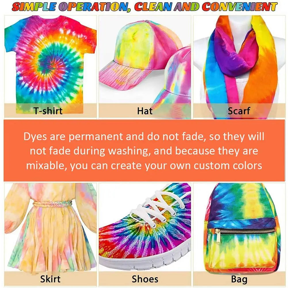 Tie Dye Kit 24 Colors DIY Garment Graffiti Fabric Textile Paint Rainbow Pigment