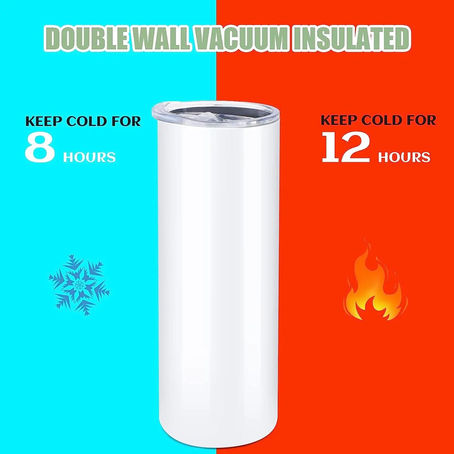 HTVRONT 8pcs Stainless 20 OZ Sublimation Tumblers Skinny Straight Blank DIY Mugs Cups with Sublimation Papers