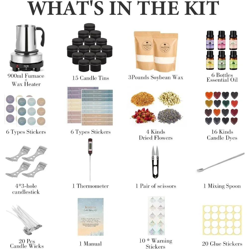 HOME.Candle Making Kit with Wax Melter, Candle Making Kit - DIY Starter Soy Candle Making Kit