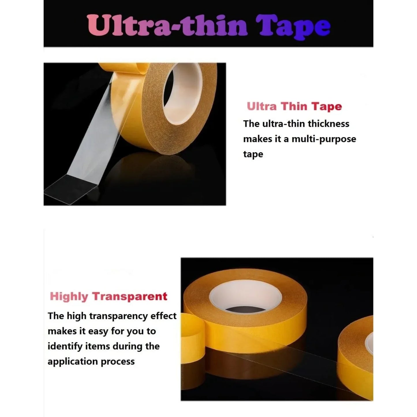 Ultra-thin double-sided tape 1 inch x 66 feet clear