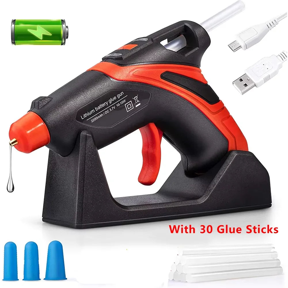 Rechargeable Cordless Mini Hot Melt Glue Gun Kit with 30 Glue Sticks Fast Preheating