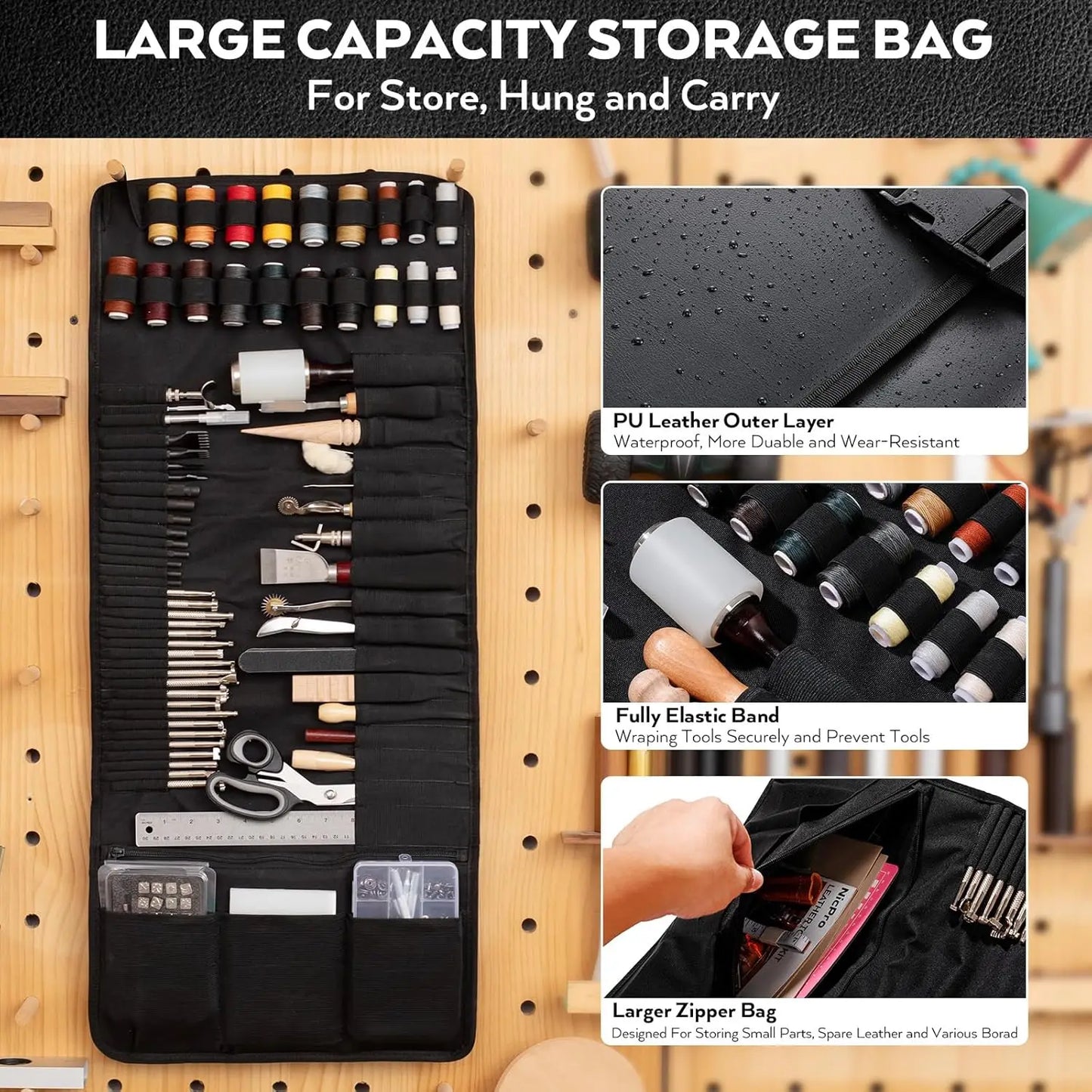 160-Piece Professional Leather Craft Tool Kit with Storage Bag for Stamping, Sewing, Carving, Cutting & Punching