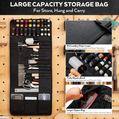 160-Piece Professional Leather Craft Tool Kit with Storage Bag for Stamping, Sewing, Carving, Cutting & Punching