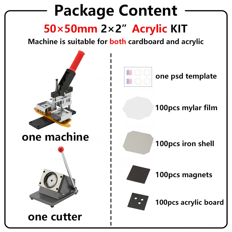 50*50mm 2.5*2.5" Square Refrigerator Badge Making Machine DIY Paper Cutter Photo Magnetic Materials