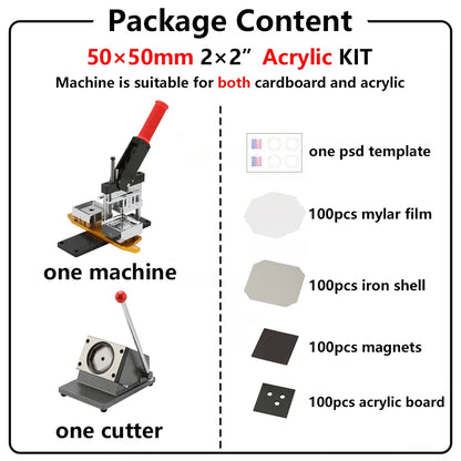 50*50mm 2.5*2.5" Square Refrigerator Badge Making Machine DIY Paper Cutter Photo Magnetic Materials
