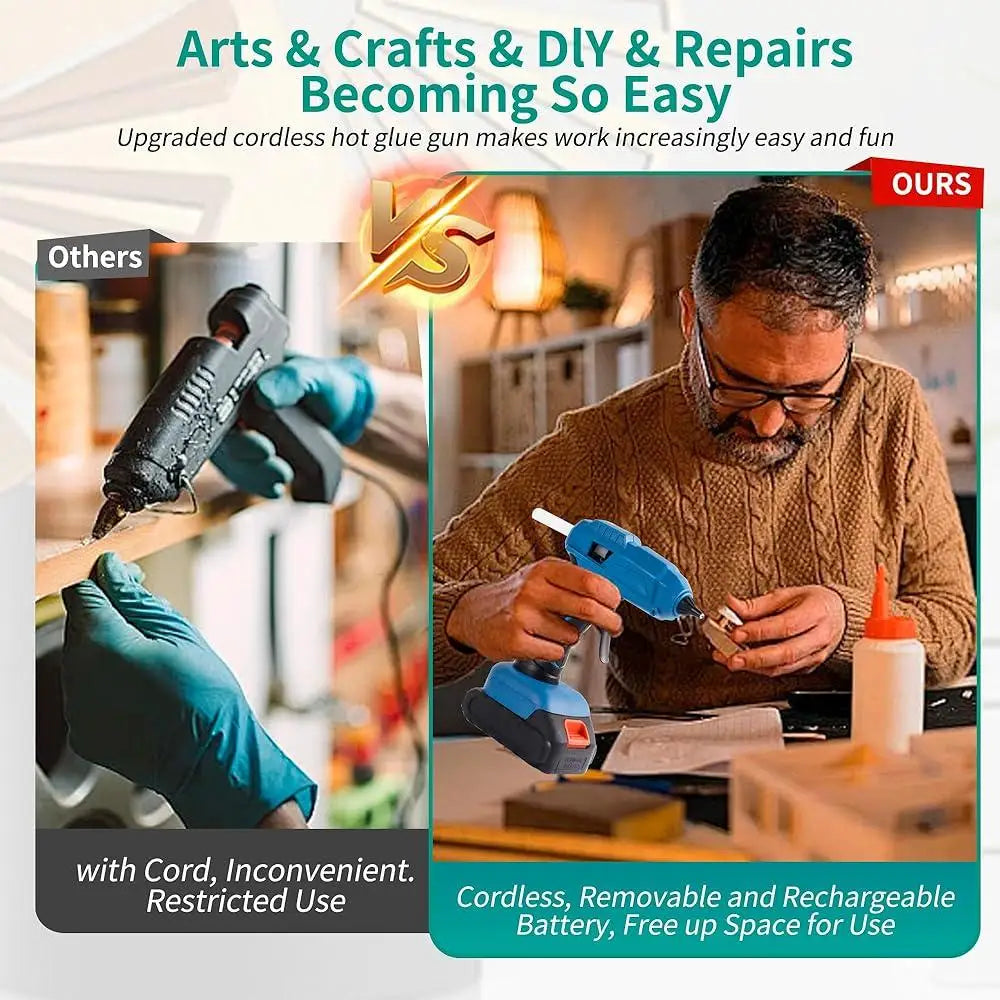 60W Cordless Hot Glue Gun 20V Battery with 30 Glue Sticks Fast Heating Quick Charge Drip-Free