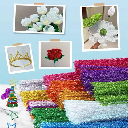 10/50/100 Glitter Chenille Stem Pipe Cleaner Plush Metal Foil Stem Wire Sticks DIY